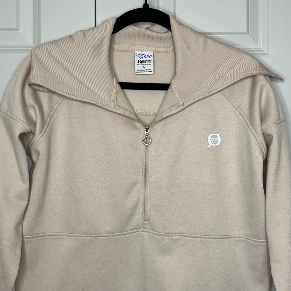 Born‎ Outdoor Quarter Zip Pullover Small Beige Athleisure Minimalist - Picture 3 of 9
